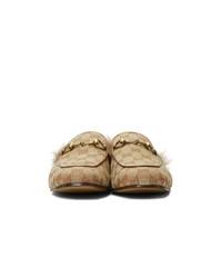 Gucci Beige And Brown Canvas Gg Princetown Loafers