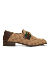 Gucci Beige And Brown Gg Bonny Loafers