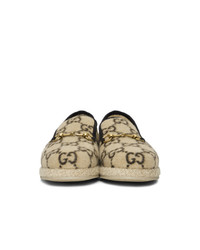 Gucci Beige Fria Covered Wool Gg Loafers