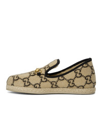 Gucci Beige Fria Covered Wool Gg Loafers