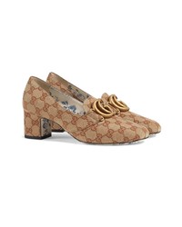 Gucci Gg Canvas Mid Heel Pump With Double G