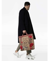 Gucci Beige Embroidered Pig Patch Jute Tote Bag