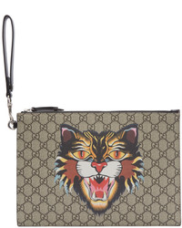Gucci Beige Gg Supreme Angry Cat Pouch