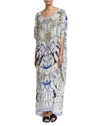 Camilla Printed Embellished Round Neck Maxi Caftan Coverup