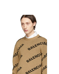 Balenciaga Beige And Black Jacquard Logo Sweater