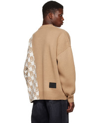We11done Beige Graphic Mix Paneled Sweater