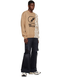 We11done Beige Graphic Mix Paneled Sweater