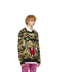 Gucci Black And Gold Jacquard Tiger Sweater
