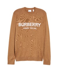 Burberry Fennell Logo Intarsia Wool Blend Crewneck Sweater In Camel At Nordstrom