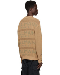 Balmain Tan Jacquard Sweater