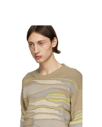Z Zegna Taupe And Green Hand Drawn Stitch Sweater
