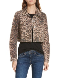 Veronica Beard Cara Leopard Print Crop Denim Jacket