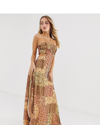 ASOS DESIGN Maxi Dress In Crinkle Chiffon With Bodice Detail In Scarf Print