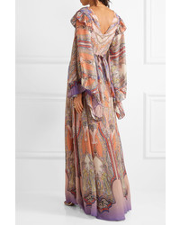 Etro Ruffled Printed Silk Georgette Gown Blush