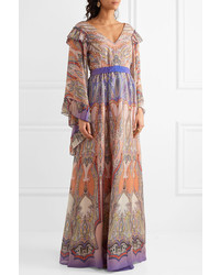 Etro Ruffled Printed Silk Georgette Gown Blush