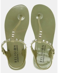 Religion Solitary Stud Toe Post Jelly Flat Sandals