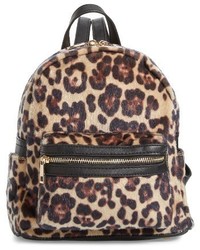Leopard Print Faux Fur Backpack Brown