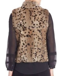 Joie Merwyn Leopard Print Rabbit Fur Vest