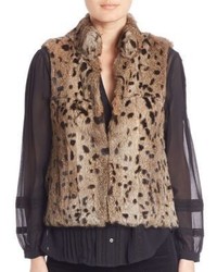 Joie Merwyn Leopard Print Rabbit Fur Vest