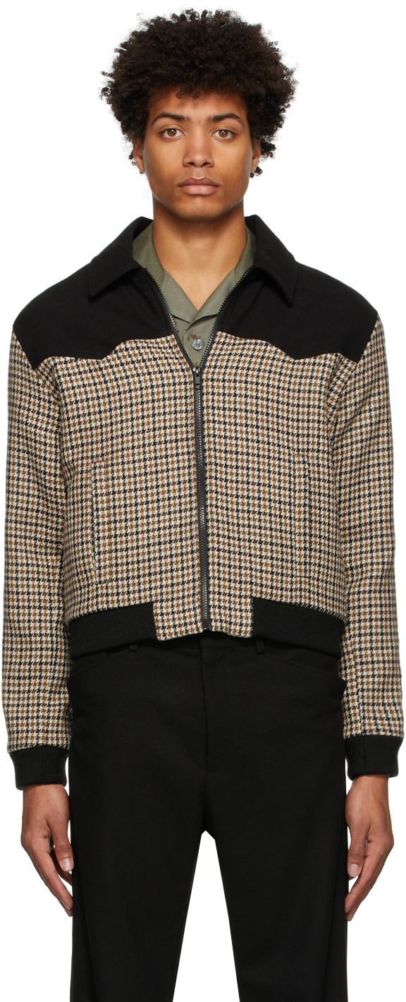 Davi Paris Beige Houndstooth Padded Bomber Jacket, $1,125 | SSENSE ...