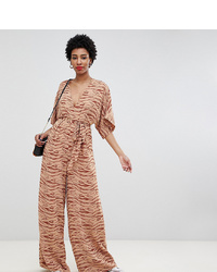 Glamorous Tall Jumpsuit With Kimono Sleeves In Subtle Zebra