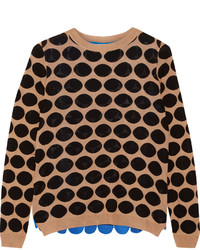 Marni Guipure Lace Paneled Polka Dot Intarsia Sweater