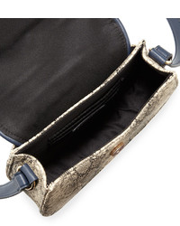 Neiman Marcus Belted Python Print Saddle Bag Beigesnake