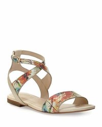 Cole Haan Fenley Printed Ankle Wrap Flat Sandal Sand