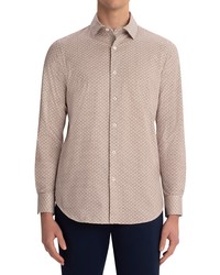 Bugatchi Ooohcotton Tech Knit Button Up Shirt In Caramel At Nordstrom