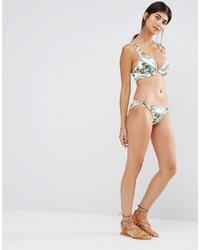 Asos Fuller Bust Lily Pad Print Mesh Plunge Bikini Top Dd G