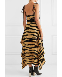 Proenza Schouler Tiered Tiger Print Crepe Maxi Dress