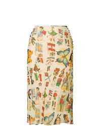 Tan Print Midi Skirt