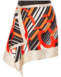 Carven Draped Printed Silk Satin Mini Skirt Beige