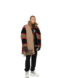 Burberry Beige And Red Wool Jacquard Love Scarf