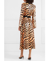RIXO Gigi Tiger Print Sequined Chiffon Wrap Dress