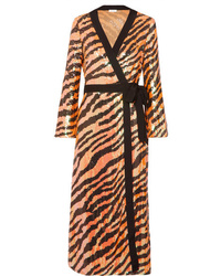 RIXO Gigi Tiger Print Sequined Chiffon Wrap Dress