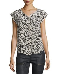 Joie Iva Leopard Print Silk Cap Sleeve Top