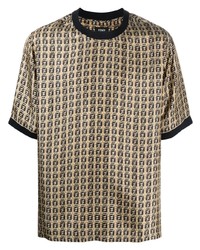 Fendi Woven Logo Print Silk T Shirt
