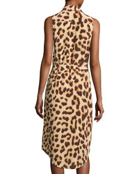 Equipment Tegan Cheetah Print Belted Sleeveless Shirtdress Cheetah
