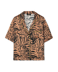 De La Vali Kid Piped Tiger Print Satin Shirt