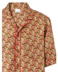 Burberry Tiger Print Short Sleeve Silk Shirt