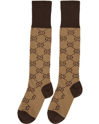 Gucci Beige Brown Gg Print Socks