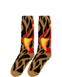 Palm Angels Brown Big Flames Socks