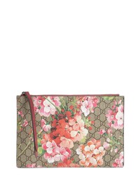 Gucci Gg Blooms Large Canvas Suede Pouch
