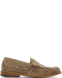 Tan Print Suede Loafers