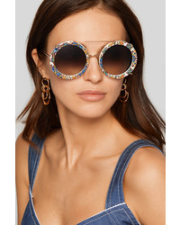 Dolce & Gabbana Round Frame Printed Acetate And Gold Tone Convertible Sunglasses