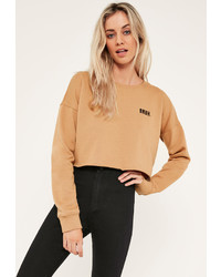 Missguided Nude Bruh Cropped Graphic Sweatshirt
