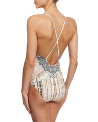 Camilla Printed One Piece Swimsuit Embellished With Crystals