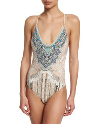 Camilla Printed One Piece Swimsuit Embellished With Crystals