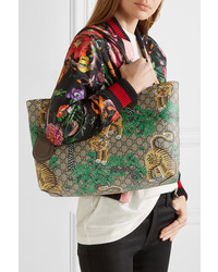 Gucci Leather Trimmed Printed Coated Canvas Tote Green
